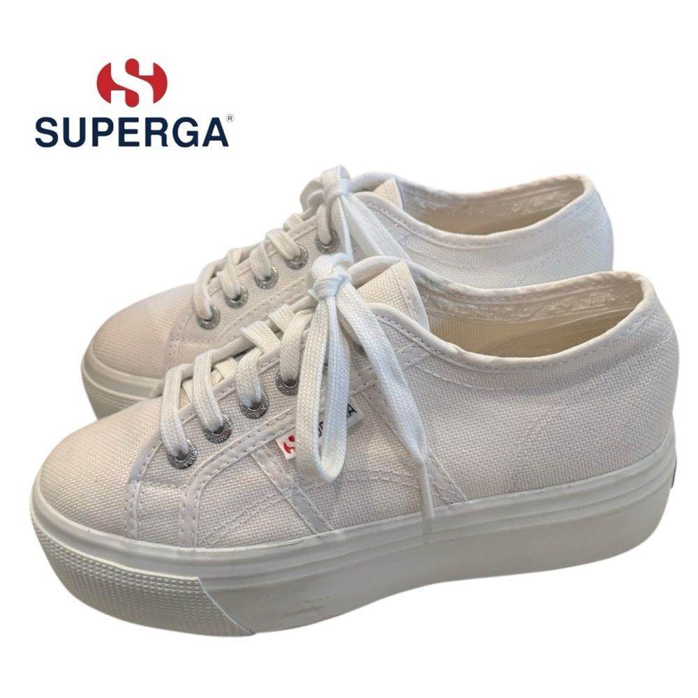 Superga Women's White Canvas Platform Sneakers 6 - Picture 2 of 6